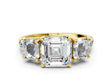 Yellow gold Three-Stone Asscher Cut Diamond Pavé Band with Prong Setting_3