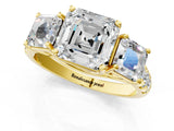 Yellow gold Three-Stone Asscher Cut Diamond Pavé Band with Prong Setting_4