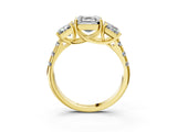 Yellow gold Three-Stone Asscher Cut Diamond Pavé Band with Prong Setting_6