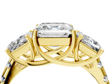 Yellow gold Three-Stone Asscher Cut Diamond Pavé Band with Prong Setting_7