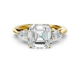 Yellow gold Three-Stone Asscher Cut Diamond Ring with Pear  Side Stones in Four-Prong Setting_12