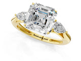 Yellow gold Three-Stone Asscher Cut Diamond Ring with Pear  Side Stones in Four-Prong Setting_13