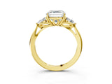 Yellow gold Three-Stone Asscher Cut Diamond Ring with Pear  Side Stones in Four-Prong Setting_15