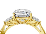 Yellow gold Three-Stone Asscher Cut Diamond Ring with Pear  Side Stones in Four-Prong Setting_16