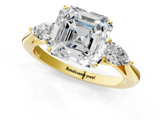 Yellow gold Three-Stone Asscher Cut Diamond Ring with Pear Side Stones in Four-Prong Setting_25