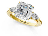 Yellow gold Three-Stone Asscher Cut Diamond Ring with Pear  Side Stones in Four-Prong Setting_49