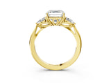 Yellow gold Three-Stone Asscher Cut Diamond Ring with Pear  Side Stones in Four-Prong Setting_51