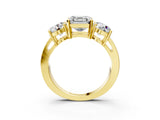 Yellow gold Three-Stone Asscher Cut Diamond Ring with Round Side Stones, Classic Band, and Four-Prong Setting_10