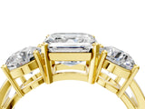 Yellow gold Three-Stone Asscher Cut Diamond Ring with Round Side Stones, Classic Band, and Four-Prong Setting_11