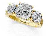 Yellow gold Three-Stone Asscher Cut Diamond Ring with Round Side Stones, Classic Band, and Four-Prong Setting_8