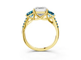 Yellow gold Three-Stone Asscher Cut Diamond Ring with Round with Blue Topaz side stone Pavé Band and Prong Setting_3