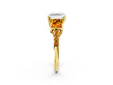 Yellow gold Three-Stone Asscher Cut Diamond Ring with Round with Citrine side stone Pavé Band and Prong Setting_2