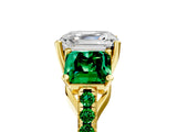 Yellow gold Three-Stone Asscher Cut Diamond Ring with Round with Emerald side stone Pavé Band and Prong Setting_5