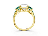 Yellow gold Three-Stone Asscher Cut Diamond Ring with Round with Green Sapphire side stone Pavé Band and Prong Setting_3
