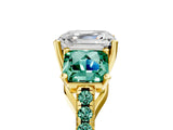 Yellow gold Three-Stone Asscher Cut Diamond Ring with Round with Green Sapphire side stone Pavé Band and Prong Setting_5