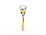 Yellow gold Three-Stone Asscher Cut Diamond Ring with Round with Moissanite side stone Pavé Band and Prong Setting_2
