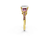 Yellow gold Three-Stone Asscher Cut Diamond Ring with Round with Morganite side stone Pavé Band and Prong Setting_2