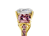 Yellow gold Three-Stone Asscher Cut Diamond Ring with Round with Morganite side stone Pavé Band and Prong Setting_5