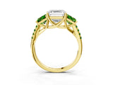 Yellow gold Three-Stone Asscher Cut Diamond Ring with Round with Peridot side stone Pavé Band and Prong Setting_3