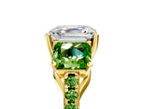Yellow gold Three-Stone Asscher Cut Diamond Ring with Round with Peridot side stone Pavé Band and Prong Setting_5