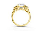 Yellow gold Three-Stone Asscher Cut Diamond Ring with Round with Yellow Sapphire side stone Pavé Band and Prong Setting_3