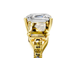 Yellow gold Three-Stone Asscher Cut Diamond Ring with Round with Yellow Sapphire side stone Pavé Band and Prong Setting_5