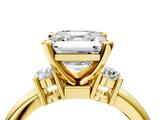Yellow gold Three-Stone Asscher Cut Diamond Solitaire with Prong Setting and Classic Band_11