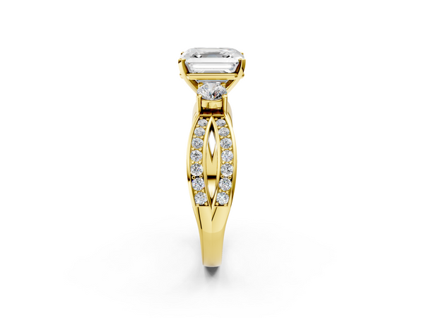 Yellow Gold Asscher Cut Three Stone Engagement Ring Setting with Graduated Pave Split Twist Band
