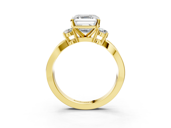 Yellow Gold Asscher Cut Three Stone Engagement Ring Setting with Graduated Pave Split Twist Band