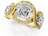 Yellow gold Three-Stone Asscher Cut Diamond Wave Pave Band with Prong Setting_10