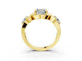 Yellow gold Three-Stone Asscher Cut Diamond Wave Pave Band with Prong Setting_12