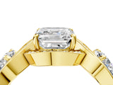 Yellow gold Three-Stone Asscher Cut Diamond Wave Pave Band with Prong Setting_13