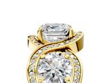 Yellow gold Three-Stone Asscher Cut Diamond Wave Pave Band with Prong Setting_14