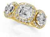 Yellow gold Three-Stone Asscher Cut Halo Diamond Milgrain Band with Four-Prong Setting_4