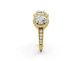 Yellow gold Three-Stone Asscher Cut Halo Diamond Milgrain Band with Four-Prong Setting_5