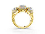 Yellow gold Three-Stone Asscher Cut Halo Diamond Milgrain Band with Four-Prong Setting_6