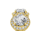Yellow gold Three-Stone Asscher Cut Halo Diamond Milgrain Band with Four-Prong Setting_8
