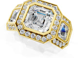 Yellow gold Three-Stone Asscher Cut Halo Pavé Diamond Ring_4
