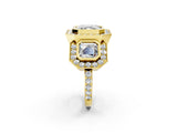 Yellow gold Three-Stone Asscher Cut Halo Pavé Diamond Ring_5
