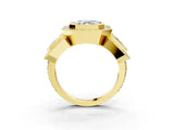 Yellow gold Three-Stone Asscher Cut Halo Pavé Diamond Ring_6
