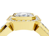 Yellow gold Three-Stone Asscher Cut Halo Pavé Diamond Ring_7