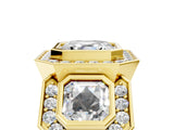 Yellow gold Three-Stone Asscher Cut Halo Pavé Diamond Ring_8