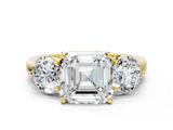 Yellow gold Three-Stone Asscher Cut Solitaire Ring with Prong Setting on a Classic Band_46