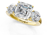 Yellow gold Three-Stone Asscher Cut Solitaire Ring with Prong Setting on a Classic Band_47