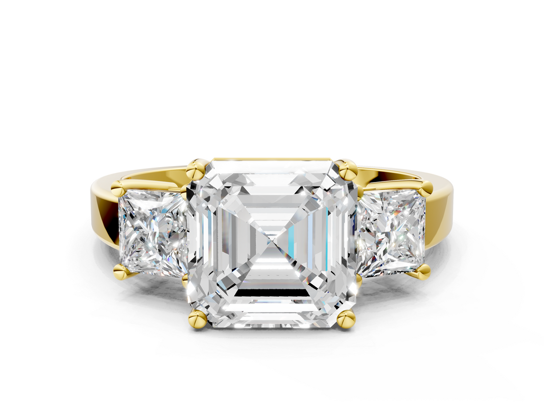 Yellow gold Three-Stone Asscher Cut Solitaire Ring with Prong Setting_3