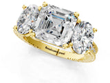 Yellow gold Three-Stone Asscher Diamond Milgrain Pave Band with Prong Setting 1
