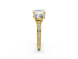 Yellow gold Three-Stone Asscher Diamond Milgrain Pave Band with Prong Setting 2
