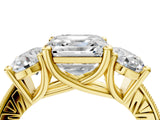 Yellow gold Three-Stone Asscher Diamond Milgrain Pave Band with Prong Setting 4
