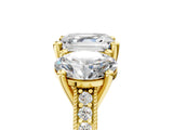 Yellow gold Three-Stone Asscher Diamond Milgrain Pave Band with Prong Setting 5