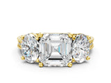 Yellow gold Three-Stone Asscher Diamond Milgrain Pave Band with Prong Setting